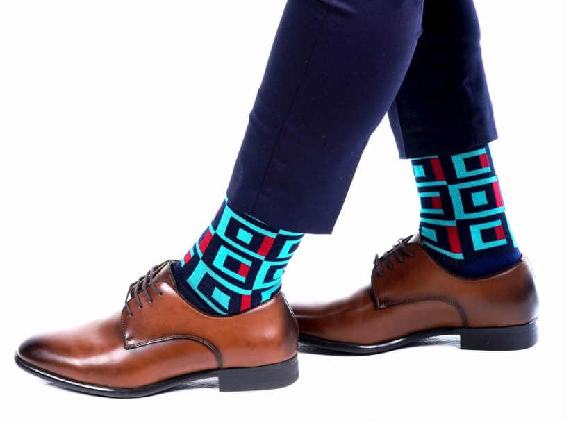 REPREVE Recycle Multi Squares Socks on male model - Colmena 
